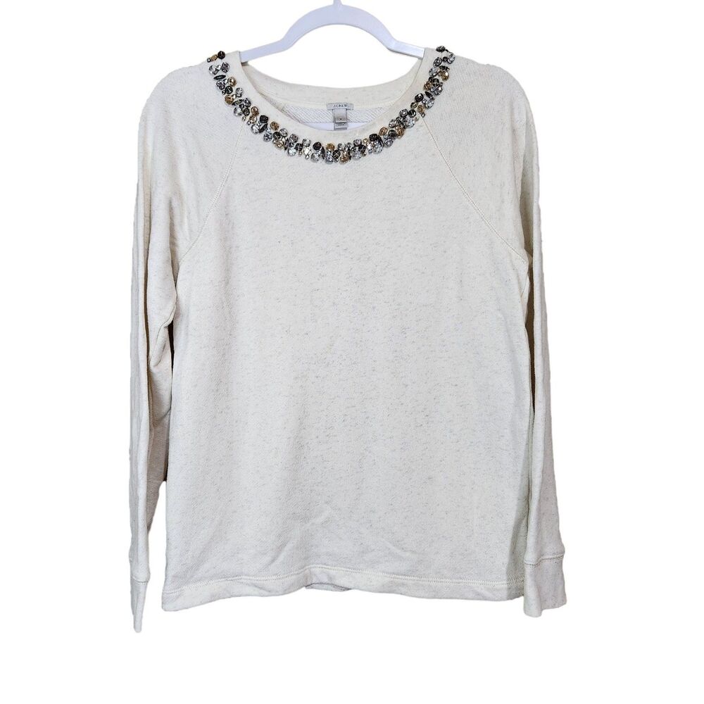 J Crew Sweater Womens Small Pullover Knit White Casual Crewneck Beaded Top Shirt